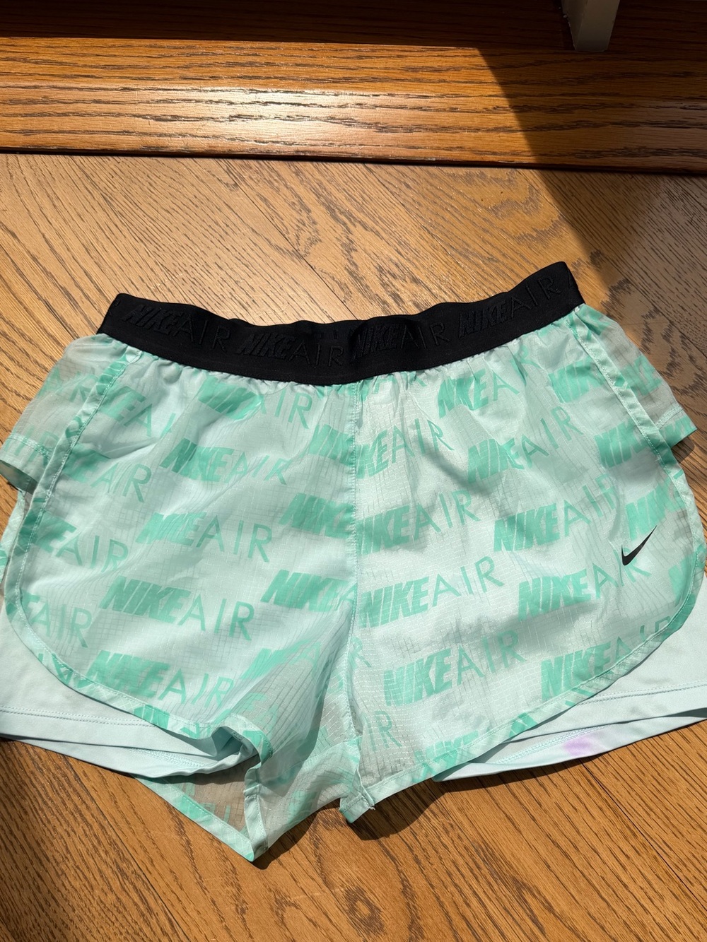 Nike Mint Green and Black Layered Running Shorts